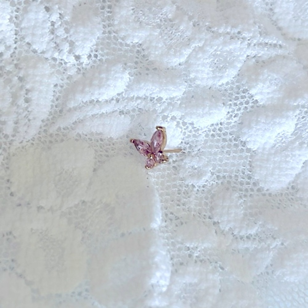 Gold and Pink Crystal Butterfly Earring